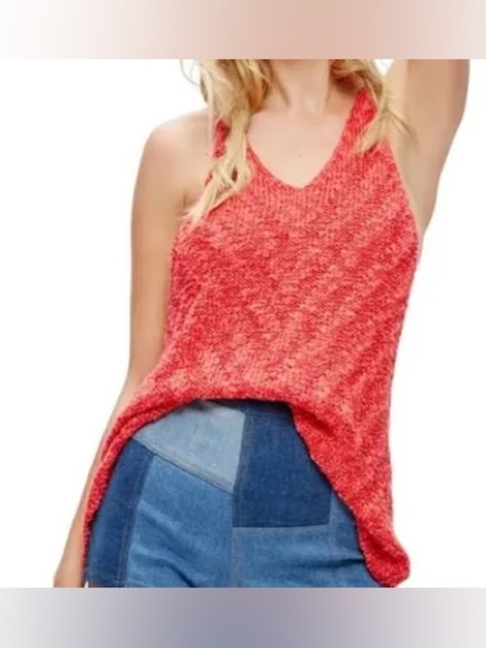 Free People Chevron Sweater Tank Top red